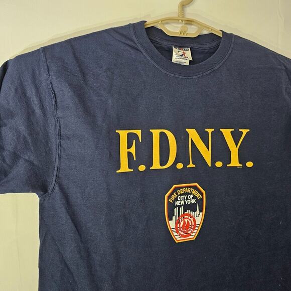 FDNY Blue Jerzee T Shirt Mens Medium Short Sleeve New York Fire Dept Y2K - Picture 2 of 11